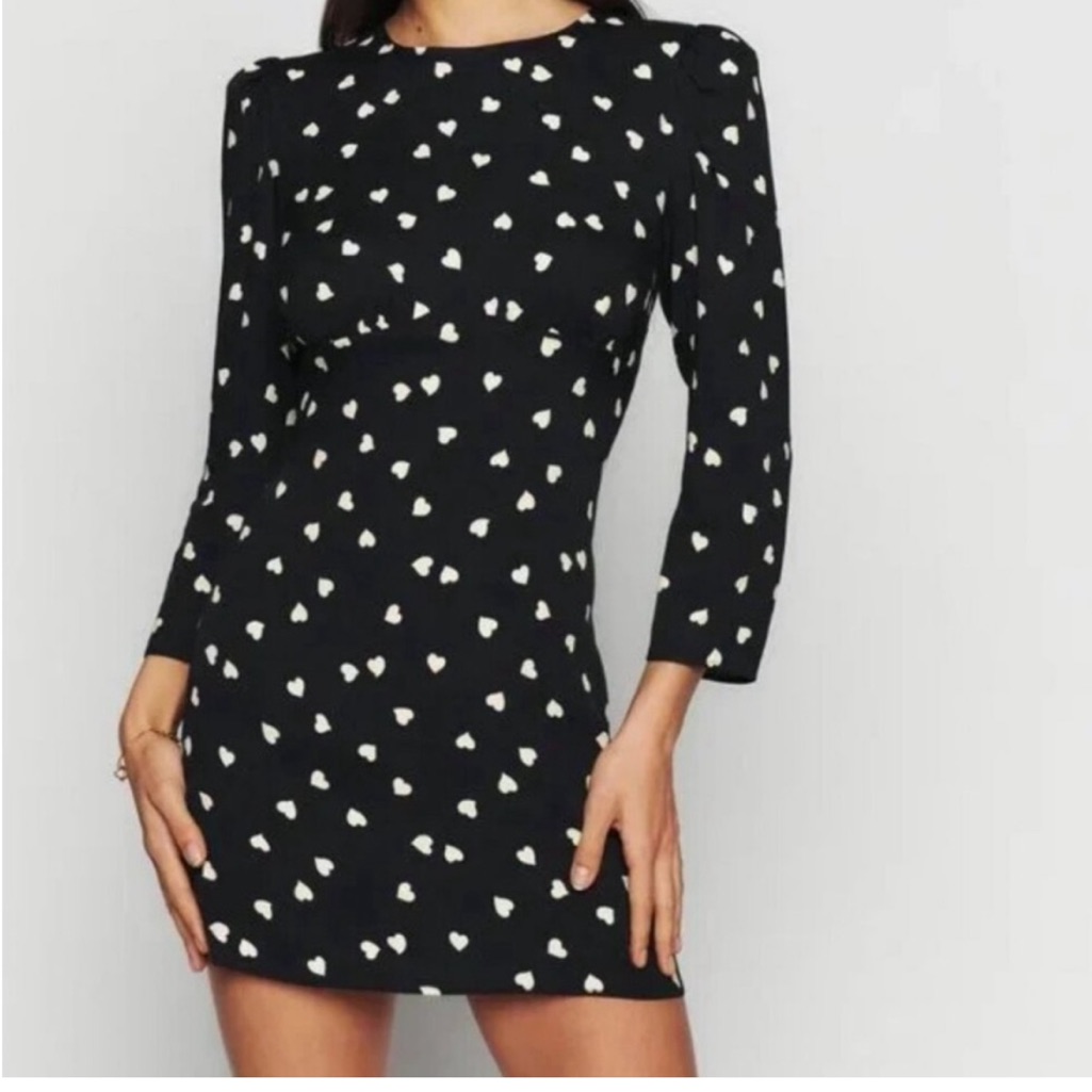 Reformation Brantley Dress In Luv It Heart Black Mini